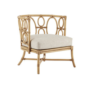 Fauteuil en rotin naturel, chaise d'appoint en osier avec dossier circulaire décoratif et coussin pour salon, mobilier de maison - Product Image 1