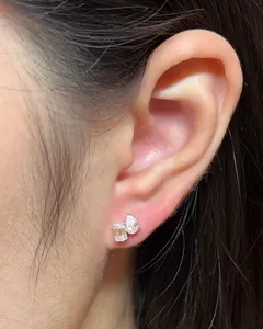 Pear & <b>Emerald</b> Cut Diamond Toi Et Moi <b>Stud</b> Earrings in White Gold | Elegant Minimalist Fine Jewelry Wedding Gift for Women - Product Image 4