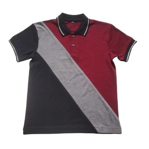 Polo de Hombre con Bloques de Color, Manga Corta, Diseño Geométrico Tejido, Estilo Casual, Patrón de Contraste Rojo, Negro y Gris - Product Image 1