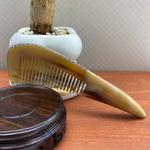 Handcrafted Natural Buffalo Horn <b>Comb</b> - Thick <b>Wide</b> Tooth Anti-Static Hair Brush - Portable Scalp Massage & Fine Pocket Grooming - Product Image 1