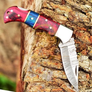 Couteau pliant artisanal OEM en acier Damas avec manche en bois dur, couteau utilitaire EDC ultra-affûté - Product Image 5