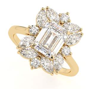 Bague de fiançailles et d'anniversaire pour femme avec halo de moissanite taille émeraude, design charmant - Product Image 3