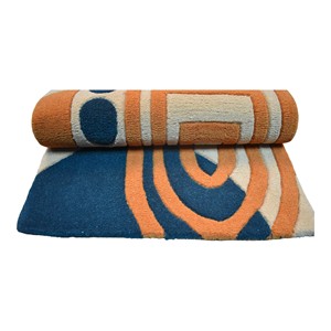 Tapis d'appoint en laine tufté à la main, motif géométrique abstrait moderne en forme d'arche, 9x12, terracotta, orange, rose poudré, gris anthracite - Product Image 2