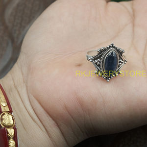 Blue Kyanite Gemstone Ring <b>Solid</b> <b>Silver</b> Handmade Vintage Boho Statement Ring Oval Cabochon Natural Crystal Jewelry for Unisex - Product Image 6