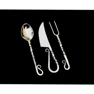 Ensemble de couverts de camping à manche torsadé avec couteau, cuillère et fourchette dans une pochette en cuir pour la cuisine en plein air, couverts médiévaux en fer forgé à la main - Product Image 1