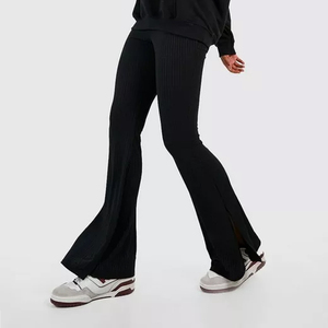 Ensemble sweat à capuche et pantalon évasé en molleton de coton noir pour femme, couleur unie, coupe ample, longueur intégrale, tenue décontractée pour l'automne - Product Image 2