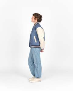 Women’s Custom Wool & Leather Varsity Bomber Jacket Premium Wool Body Leather Sleeves Ribbed Cuffs & Snap <b>Button</b> Fashion - Product Image 4