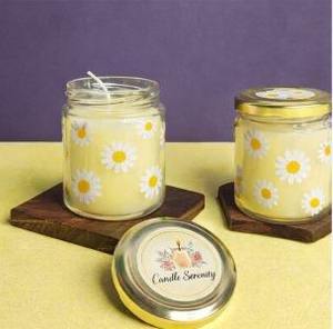 <b>Soft</b> <b>Yellow</b> Soy & <b>Paraffin</b> Wax Handmade Eco-Friendly Scented White Daisy Design for Christmas Diwali New Year and Bulk Orders - Product Image 3