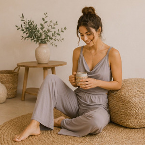 Ensemble de pyjama pour femmes, vêtements de détente en polyester et viscose, certifié OEKOTEX, doux et respirant, vêtements de maison - Product Image 1