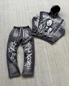 Survêtement évasé à imprimé graphique délavé et effet soleil pour homme Survêtement vintage multicolore Imprimé personnalisé Meilleure taille grande hiver - Product Image 2