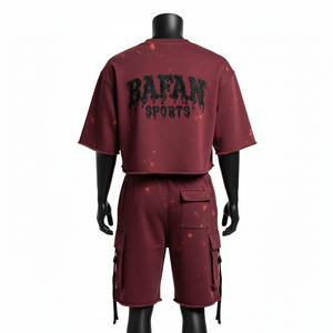 ชุดเซ็ตเสื้อครอปและกางเกงขาสั้นผ้าคอตตอนผสมสำหรับผู้หญิง พิมพ์ลายทั่วตัว พร้อมโลโก้สั่งทำ สไตล์สตรีทแวร์ ชุดเสื้อครอปและกางเกงขาสั้นผ้าฝ้าย 100% - Product Image 5