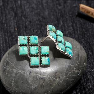 Top Selling Vintage Natural Mohave Turquoise Fancy Cut High Polished 925 <b>Silver</b> Bezel Setting Women <b>Stud</b> Earring Fine Jewelry - Product Image 2