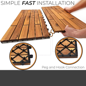 Dalles de terrasse en bois emboîtables DIY 60 x 30 cm pour patio, intérieur, balcon, terrasse, jardin, installation facile, imperméables, ignifuges, antidérapantes - Product Image 2