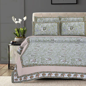 Sábanas con fundas de almohada de algodón, decoración para el hogar, tamaño King, ropa de cama con estampado Jaipuri, estampado animal, de Indian Consigners - Product Image 2