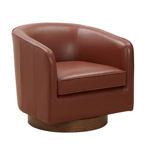 Poltrona Girevole Tessa in Pelle di Prima Qualità Color Caramello con Base in Legno, Elegante Arredo per Soggiorno - Product Image 1
