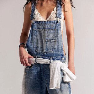 Women's Vintage Washed Denim Dungarees <b>Jumpsuit</b> Multi <b>Pockets</b> Casual Baggy Workwear Overall - Product Image 4