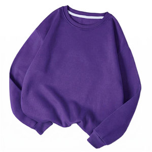 เสื้อสเวตเชิ้ตคอกลมโอเวอร์ไซส์ สีม่วงล้วน แขนยาวทรงหลวม ผ้าถักเนื้อฝ้าย สวมใส่สบายๆ ในฤดูใบไม้ร่วง พร้อมโลโก้แบบกำหนดเอง - Product Image 1
