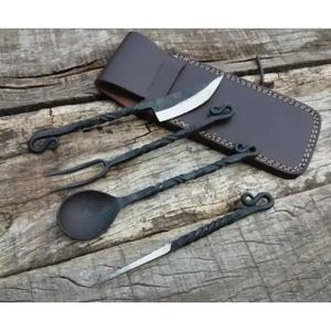 Couteau de cuisine artisanal en acier carbone Jexmoo, forgé à la main, style médiéval vintage - Product Image 3