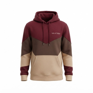 Sudadera con Capucha para Mujer, Diseño Color Block, Color Borgoña, Marrón y Beige, Felpa, Bolsillo Canguro, Logotipo Personalizado, Estilo Urbano - Product Image 4