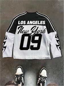 Men's Number Graphic <b>Long</b> <b>Sleeve</b> Jersey Shirts Oversized <b>Y2K</b> Round Neck 2 in 1 T-Shirts Streetwear <b>Top</b> - Product Image 2