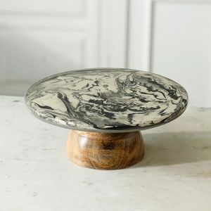 Support à gâteau rond en pierre avec base noire, plateau à dessert circulaire pour la décoration de table - Product Image 3