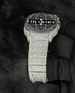 Montre de luxe pour homme, entièrement blanche, sertie de diamants Moissanite VVS, en acier inoxydable, cadeau de mode - Product Image 2