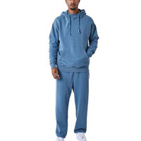 Ensemble de survêtement vintage pour homme en molleton bouclette 100 % coton, coupe lourde, délavé à l'acide, effet soleil, avec impression DTG (pantalon de survêtement et sweat à capuche)