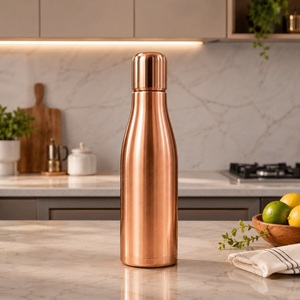 Traditional <b>Copper</b> <b>Drinking</b> <b>Bottle</b> with Lid Eco-Friendly Classic Design Smooth Finish for Home Office School Gym & Outdoor Use - Product Image 4