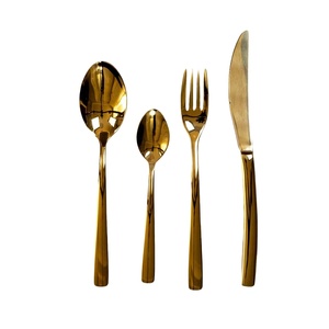 Stainless Steel <b>Gold</b> Plated Cutlery Set with Unique Modern Design High Quality Flatware Thick Handle Stainless Steel Cutlery - Product Image 1
