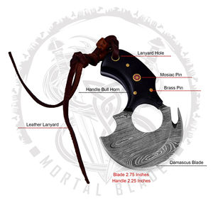 Couteau Ulu Alaskan à lame fixe en acier Damas, couteaux de cuisine de haute qualité avec étui en cuir - Product Image 2