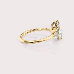 IGI Certified Pear Cut Lab Grown Diamond Engagement <b>Ring</b> 14K White / Rose & Yellow Gold Pavé Side Stone Bridal <b>Ring</b> - Product Image 3