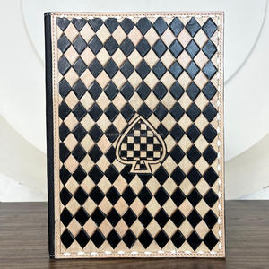 High Quality Wholesale Custom Logo Hand Tooled Genuine Leather Office Documents Holder Checkered Board Pattern <b>Portfolio</b> Binder - Product Image 4