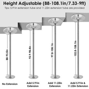 Altezza regolabile 45mm di filatura statica Striper Dance Pole 88-108.1in Fitness esercizio per feste casa Club palestra 551LBS capacità di peso - Product Image 6