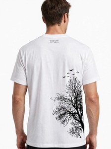 ONETEN APPAREL เสื้อยืดคอกลมแขนสั้นผู้ชายสีขาวพิมพ์ลายต้นไม้นกเสื้อยืดลำลอง - Product Image 4