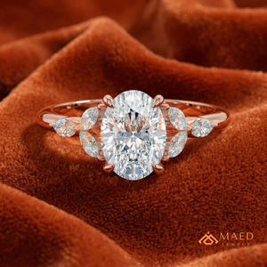 แหวนหมั้นทองคำขาว 14K/18K ทรงวงรีประดับเพชรทรงมาร์คีส์ด้านข้าง |   แหวนเจ้าสาวสามเม็ดสไตล์โรแมนติกสำหรับผู้หญิง - Product Image 1