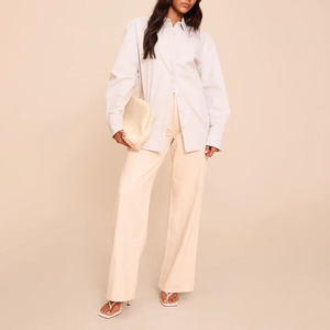 Bestseller Women's <b>White</b> Poplin Button Down Shirt Full Sleeve Turn-down Collar Classic Solid Long Sleeve Blouse Regular Fit <b>Tees</b> - Product Image 2