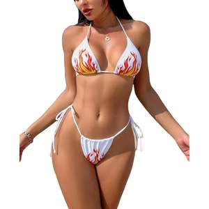 Traje de Baño Sexy de Dos Piezas para Mujer, Bikini de Color Sólido con Logotipo Frontal con Estampado Paisley, Ideal para Vacaciones en la Playa, Gran Venta de Verano - Product Image 4