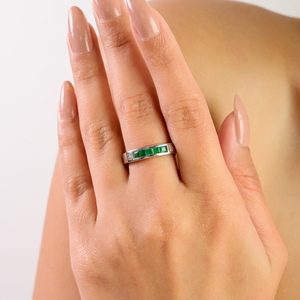 Beautiful Channel Setting Natural <b>Emerald</b> Half Eternity Minimalist Promise Band 925 Sterling <b>Silver</b> <b>Ring</b> for Wedding Anniversary - Product Image 4
