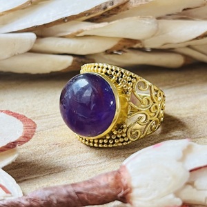 Luxury Style Boho Filigree <b>Rings</b> Ethnic Brass Jewelry Women 18k <b>Gold</b> Plated Statement Amethyst <b>Cocktail</b> <b>Ring</b> For Wholesale - Product Image 1