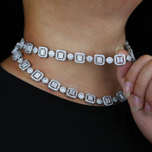 Iced Out Geometric Tennis Chain Necklace for Women Diamond <b>Choker</b> Necklace Luxury Hip Hop Jewelry Statement Layered Necklace - Product Image 1