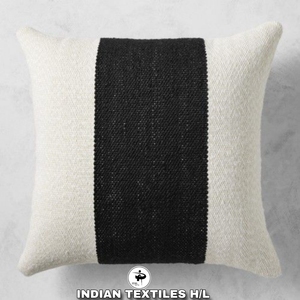 <b>INDIAN</b> TEXTILES H/L Striped Woven <b>Throw</b> Pillow Square Minimalist Design Black and Cream Color Textile Decorative Cushion Cover - Product Image 1