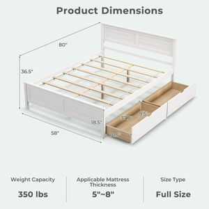 Lit plateforme California King avec tiroirs de rangement et tête de lit en bois massif - Product Image 2