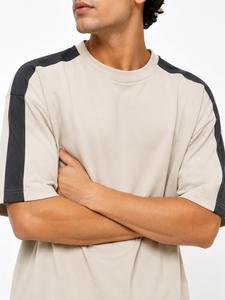 T-shirt décontracté pour homme, col rond, manches courtes, avec logo personnalisé, imprimé blanc, en jersey de coton épais et élasthanne 220g, coupe oversize, HMA - Product Image 5