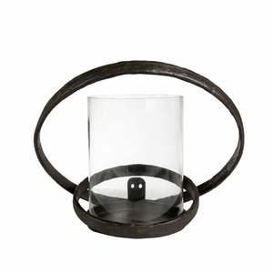 Applique murale rustique en métal noir et verre, support circulaire artisanal, construction robuste, lumière chaude, décoration industrielle pour la maison - Product Image 1