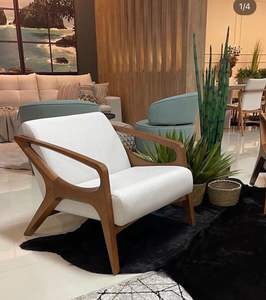 Fauteuil lounge scandinave en teck avec coussin rembourré - Product Image 1