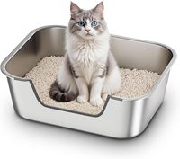 Bac à litière pour chat en acier inoxydable antiadhésif sans odeur, facile à nettoyer, bac de toilette pour animaux domestiques d'intérieur, accessoire haut de gamme