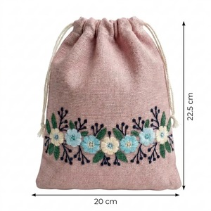 Best Quality Floral Pink Embroidered <b>Drawstring</b> <b>Bag</b> For Women Travel Storage And Daily Use Available At Best Market Price - Product Image 2