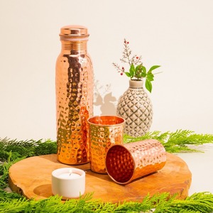 Pure Copper Gold Classic Large Capacity Leakproof Water Bottle 250ml Push-Pull Cap Food Safe Dishwasher Safe Handmade Hammered - Product Image 3