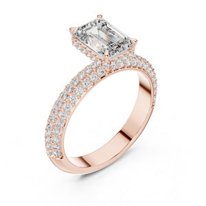 Anillo de Compromiso de Oro Rosa de 14K con Diamante Cultivado en Laboratorio, Corte Redondo y Esmeralda, para Mujer |   Diamante Cultivado Nuevo - Product Image 4