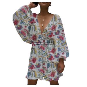 Vestido de novia de algodón de alta gama con cuello en V profundo y cola pequeña, vestido de banquete elegante con estampado a mano y cuello en V profundo para mujer - Product Image 6